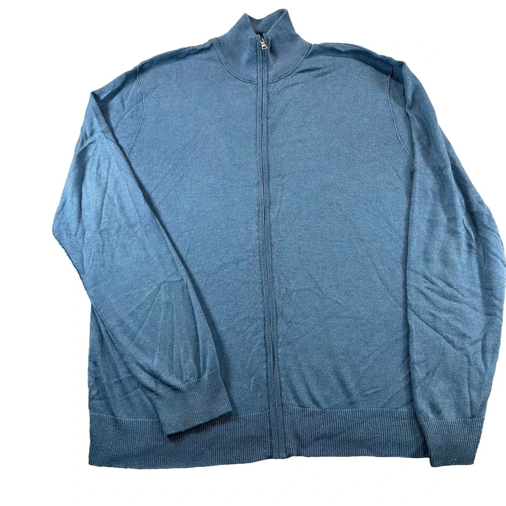 Banana Republic Cardigan Sweater Mens XL Blue Silk Cashmere Full Zip Mock Neck